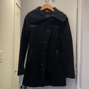 Mackage wool jacket with leather trim and details and asymmetrical button front